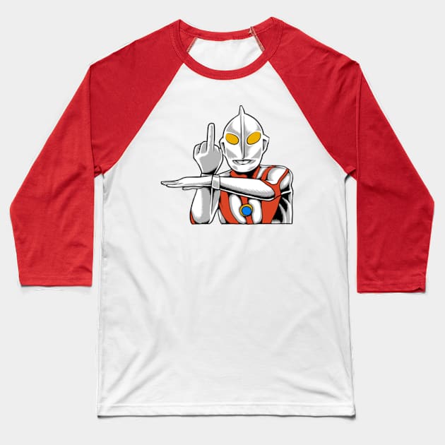 Ultraman Middle Finger Baseball T-Shirt by scallywag studio